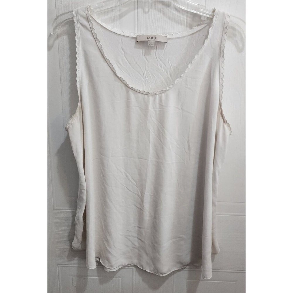 Ann Taylor LOFT Women's Sleeveless Tank Top White Scalloped Edges Size XL